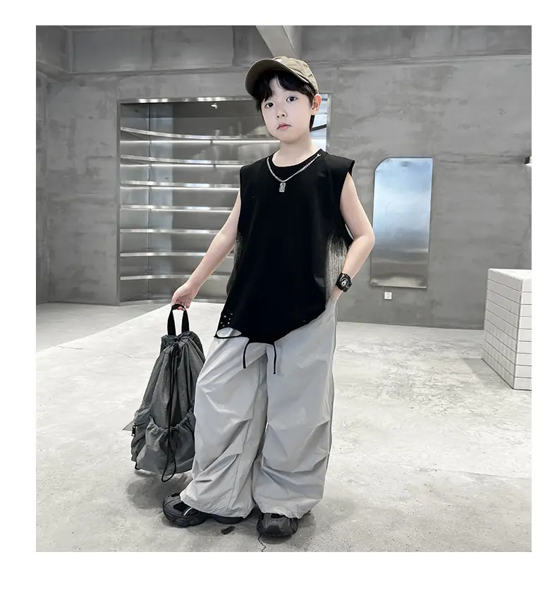 Summer Sleeveless Vest for Boys Black Gray Casual Wear — feature 15