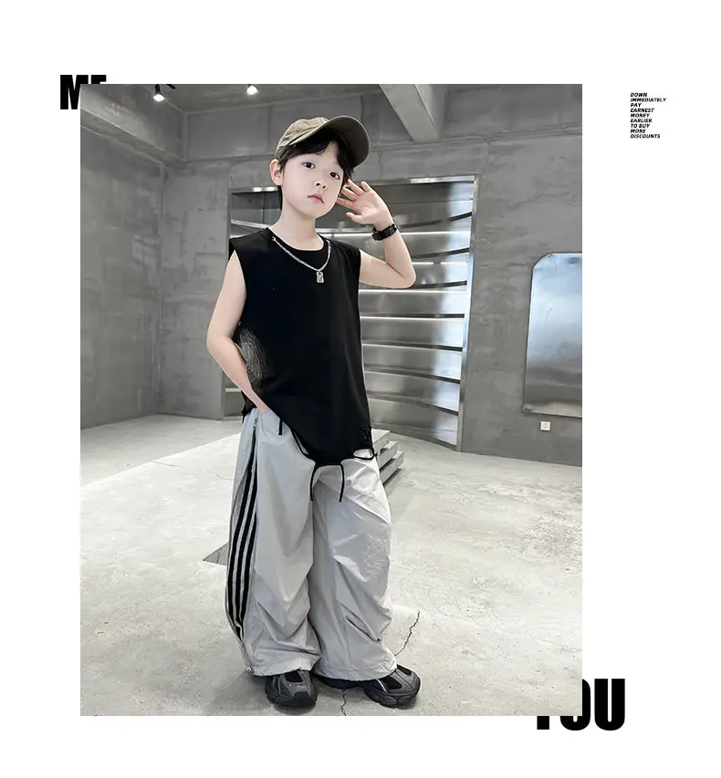 Summer Sleeveless Vest for Boys Black Gray Casual Wear — feature 16