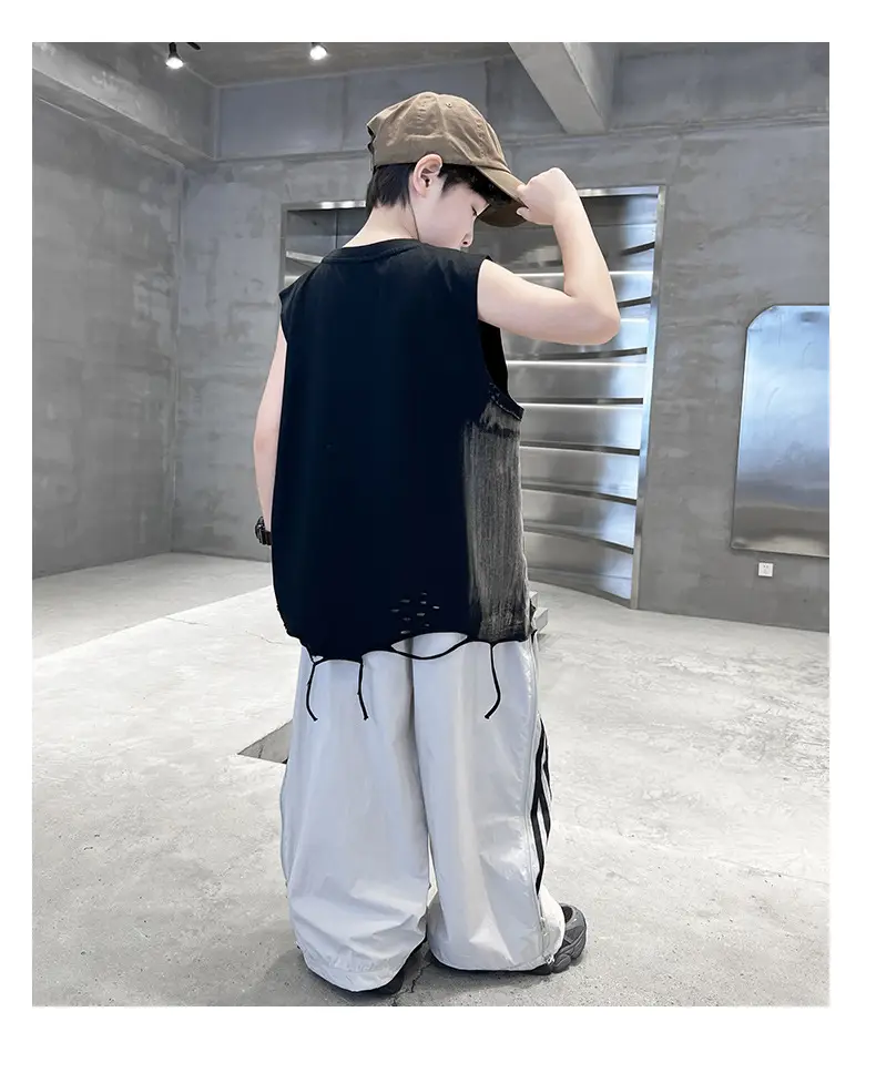 Summer Sleeveless Vest for Boys Black Gray Casual Wear — feature 19
