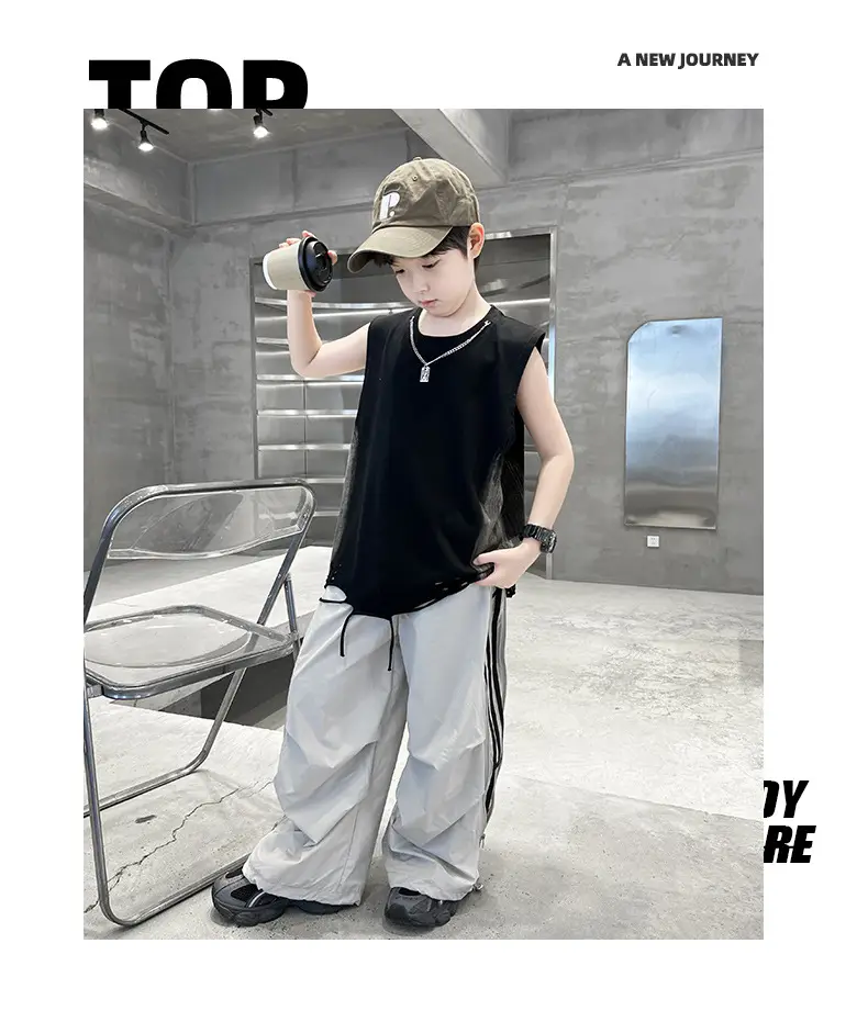 Summer Sleeveless Vest for Boys Black Gray Casual Wear — feature 21