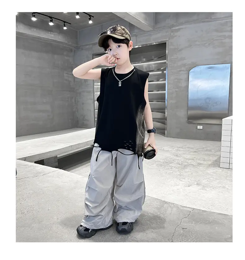 Summer Sleeveless Vest for Boys Black Gray Casual Wear — feature 23
