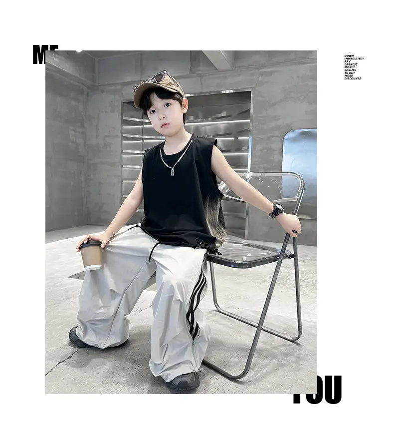 Summer Sleeveless Vest for Boys Black Gray Casual Wear — feature 24