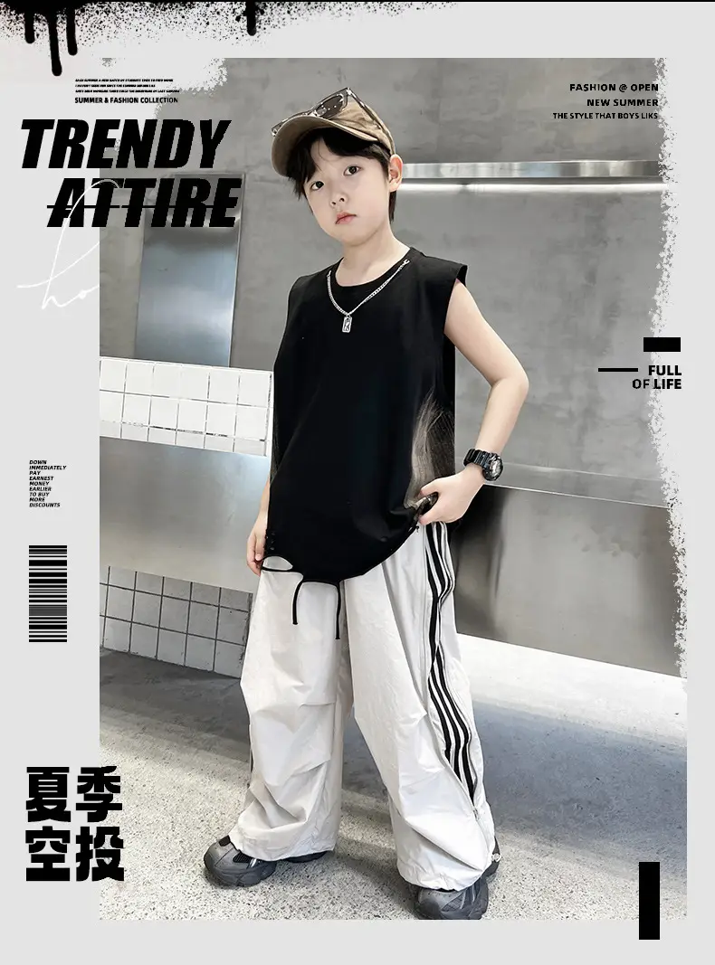 Summer Sleeveless Vest for Boys Black Gray Casual Wear — feature 6