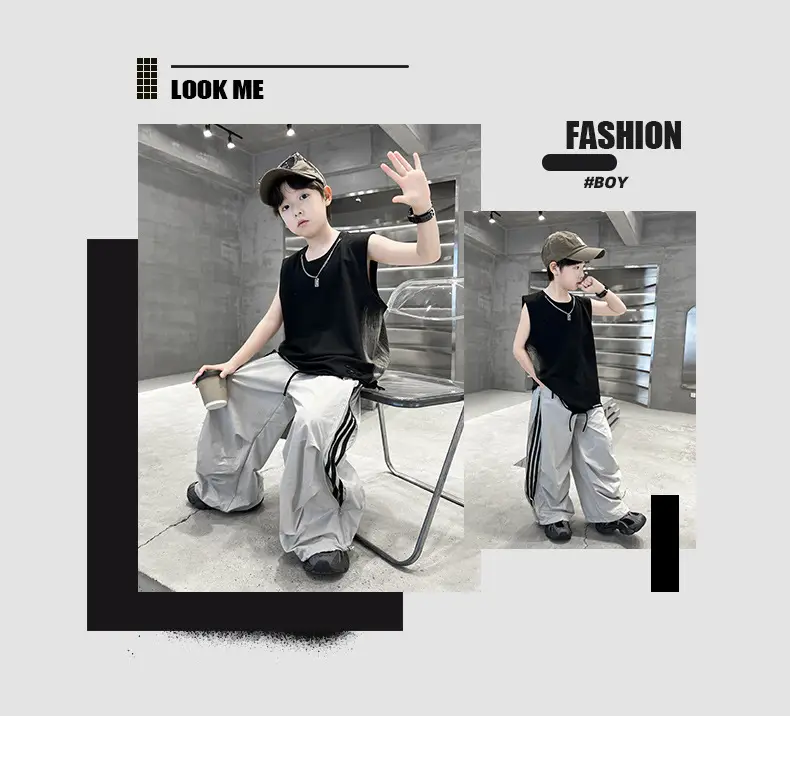 Summer Sleeveless Vest for Boys Black Gray Casual Wear — feature 8
