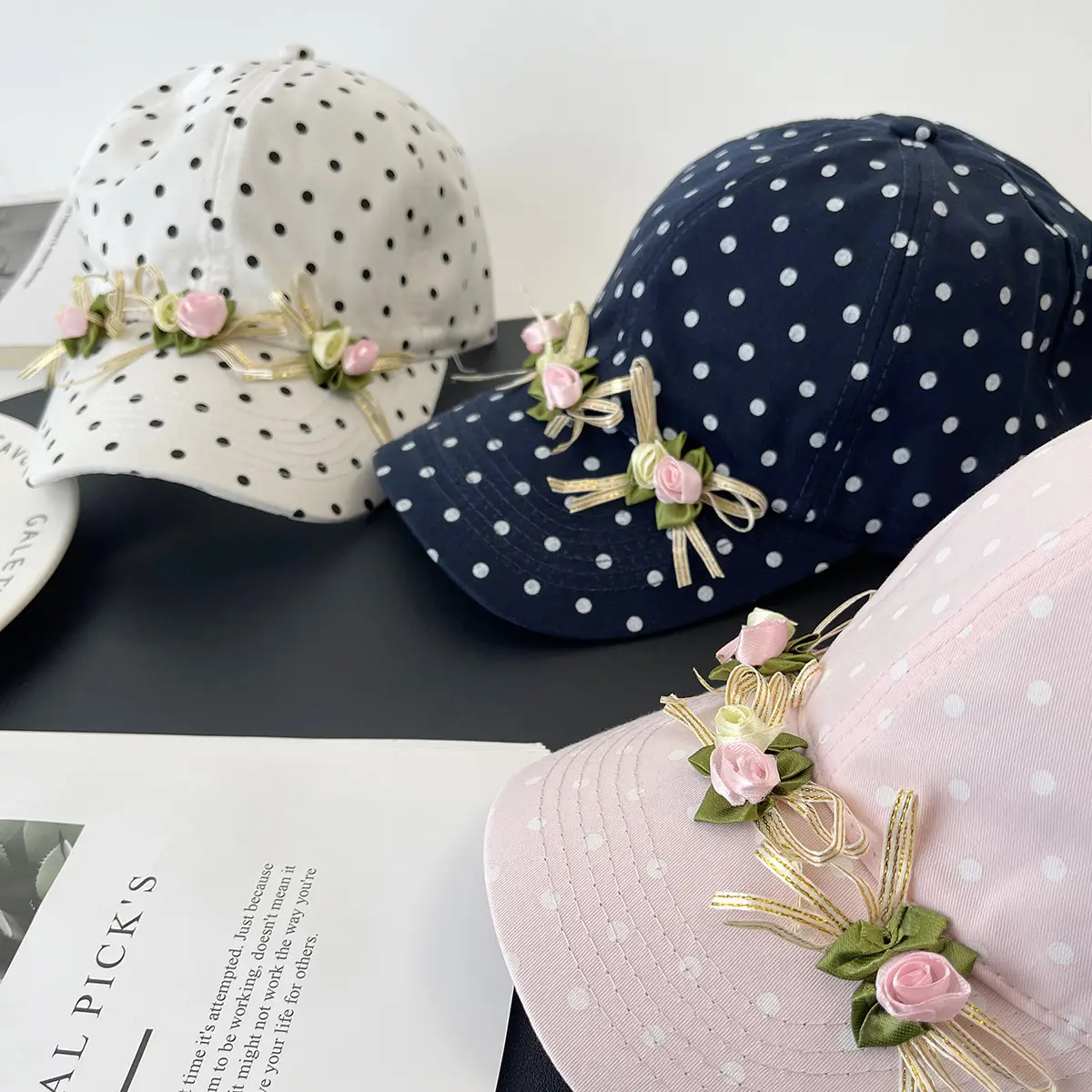 Women's Black Polka Dot Bow Cap Spring Summer Thin Breathable - Image 8