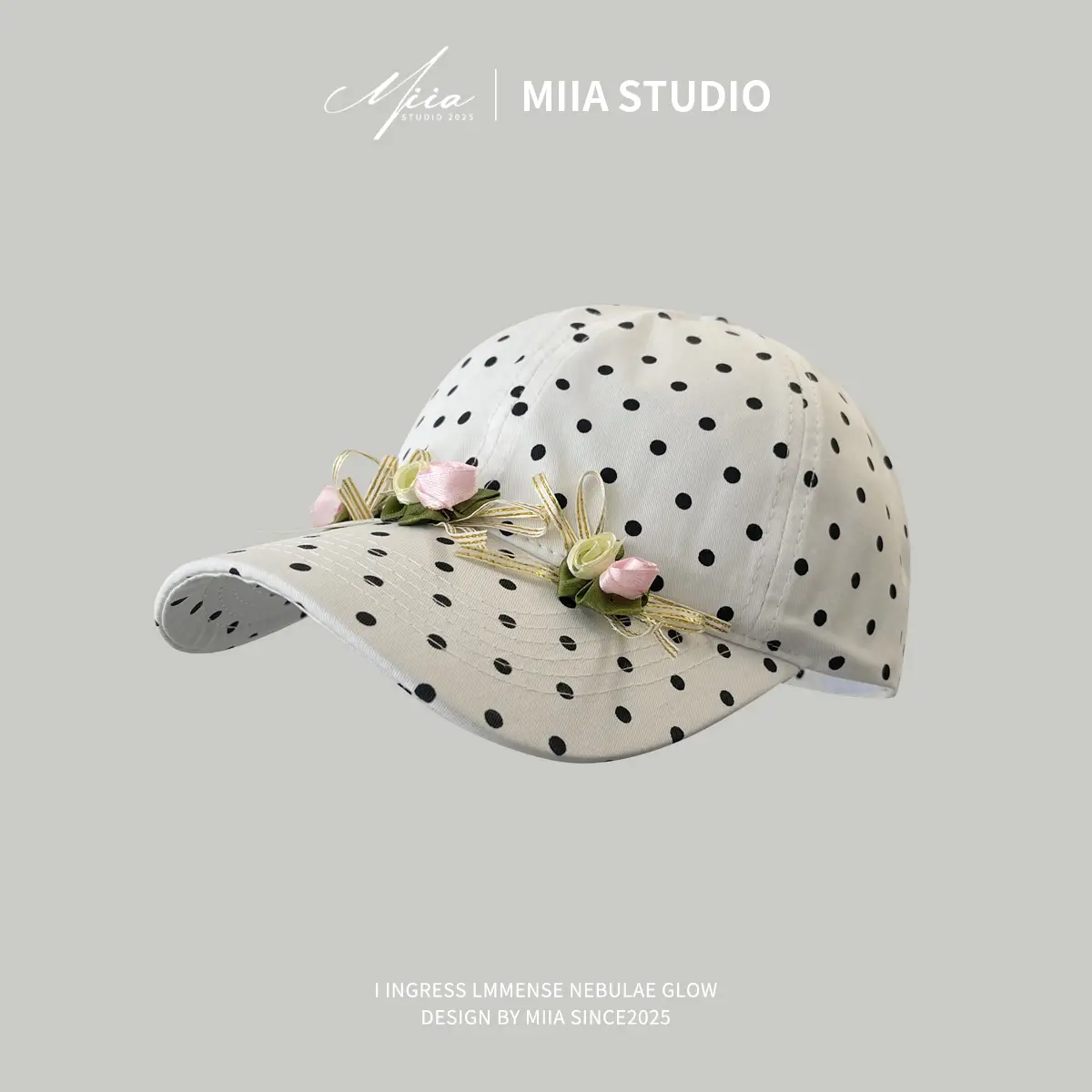 Women's Black Polka Dot Bow Cap Spring Summer Thin Breathable - Image 2