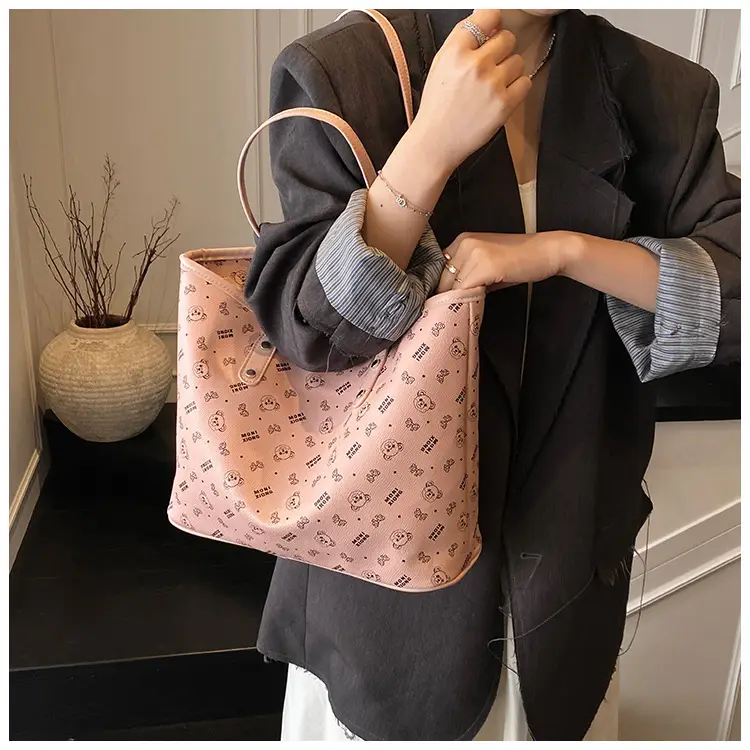 Women New Niche Tan Shoulder Tote Bag with Teddy Bear — feature 12