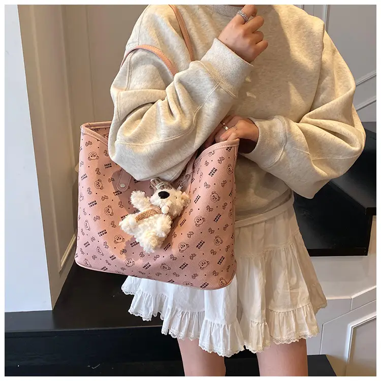 Women New Niche Tan Shoulder Tote Bag with Teddy Bear — feature 16