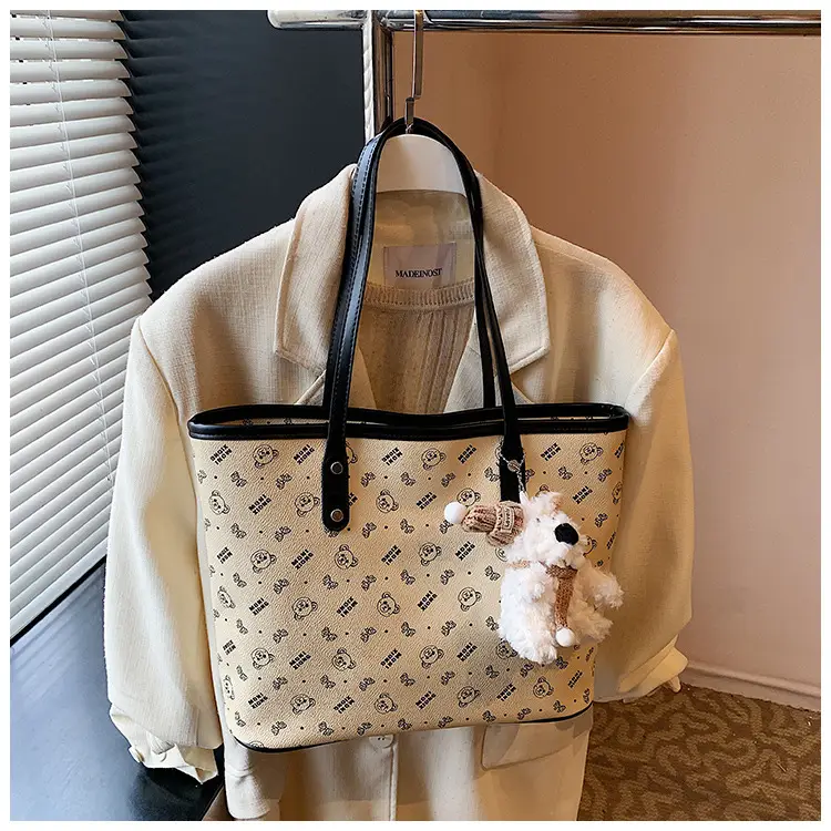 Women New Niche Tan Shoulder Tote Bag with Teddy Bear — feature 32
