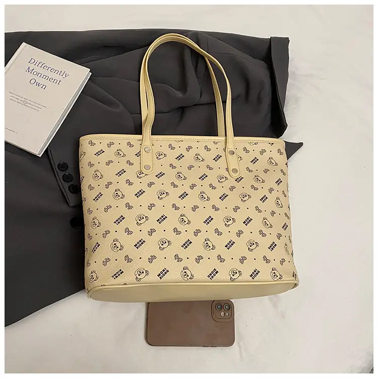Women New Niche Tan Shoulder Tote Bag with Teddy Bear — feature 35