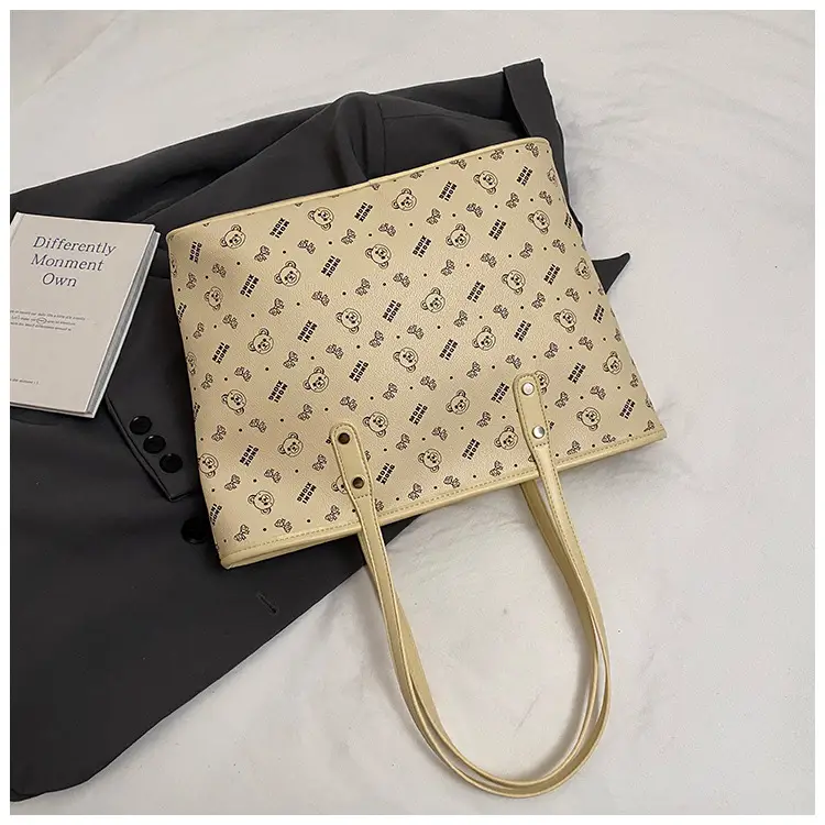 Women New Niche Tan Shoulder Tote Bag with Teddy Bear — feature 36