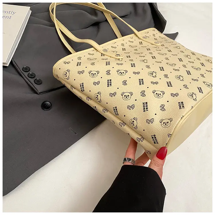 Women New Niche Tan Shoulder Tote Bag with Teddy Bear — feature 8