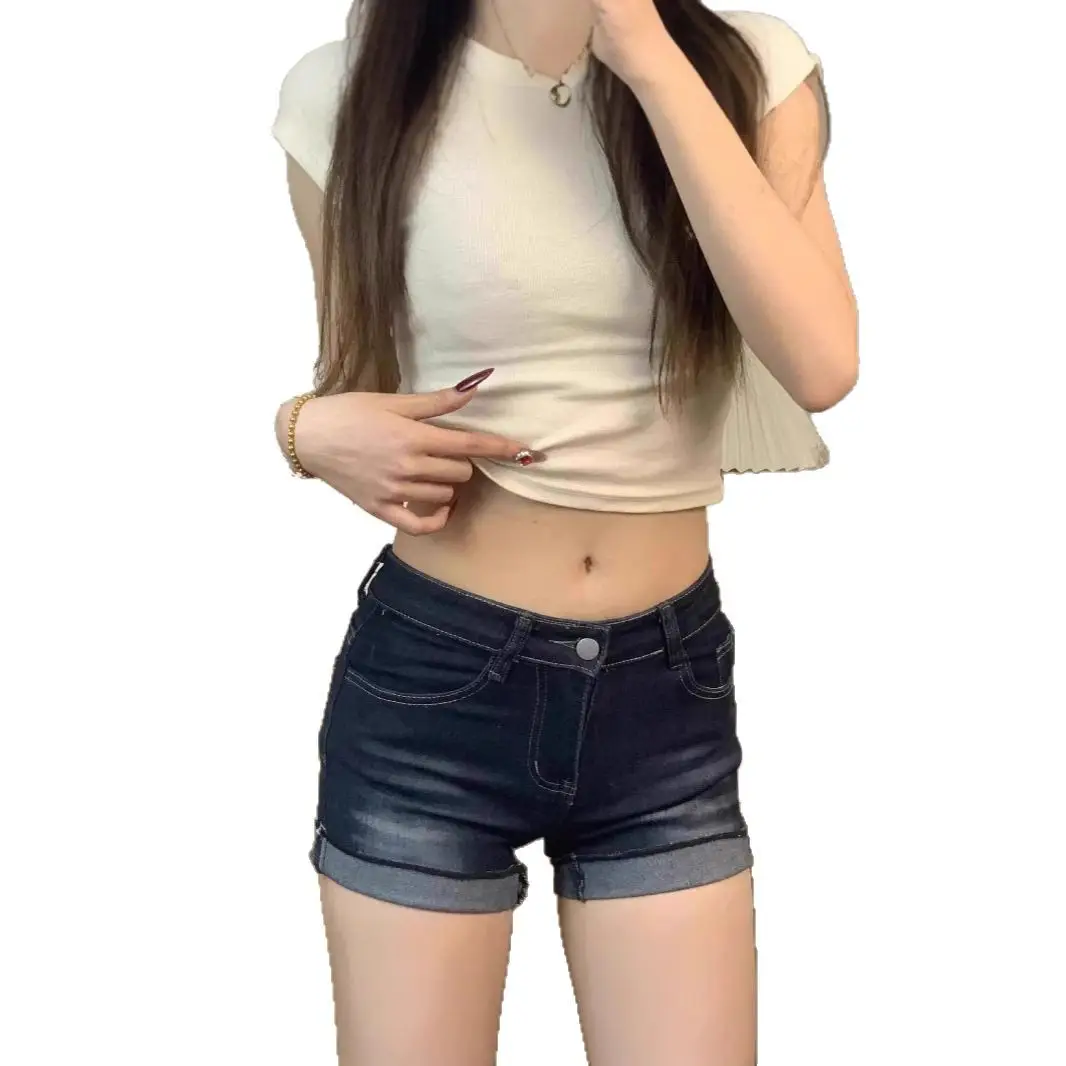 American Hot Girl Dark Blue Super Shorts High Waist