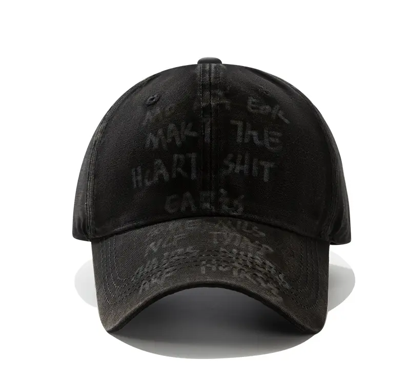 Hand-Painted Letter Baseball Cap Black Niche Soft Top Duckbill Hat - Image 7