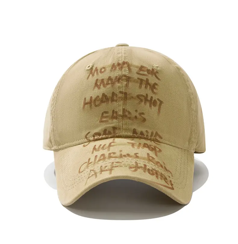 Hand-Painted Letter Baseball Cap Black Niche Soft Top Duckbill Hat - Image 2