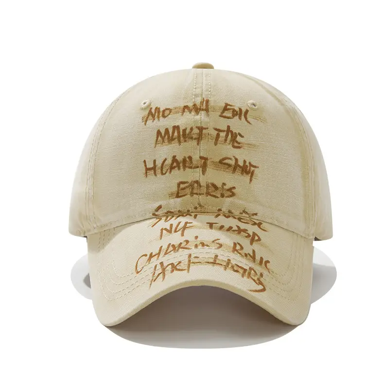 Hand-Painted Letter Baseball Cap Black Niche Soft Top Duckbill Hat - Image 4