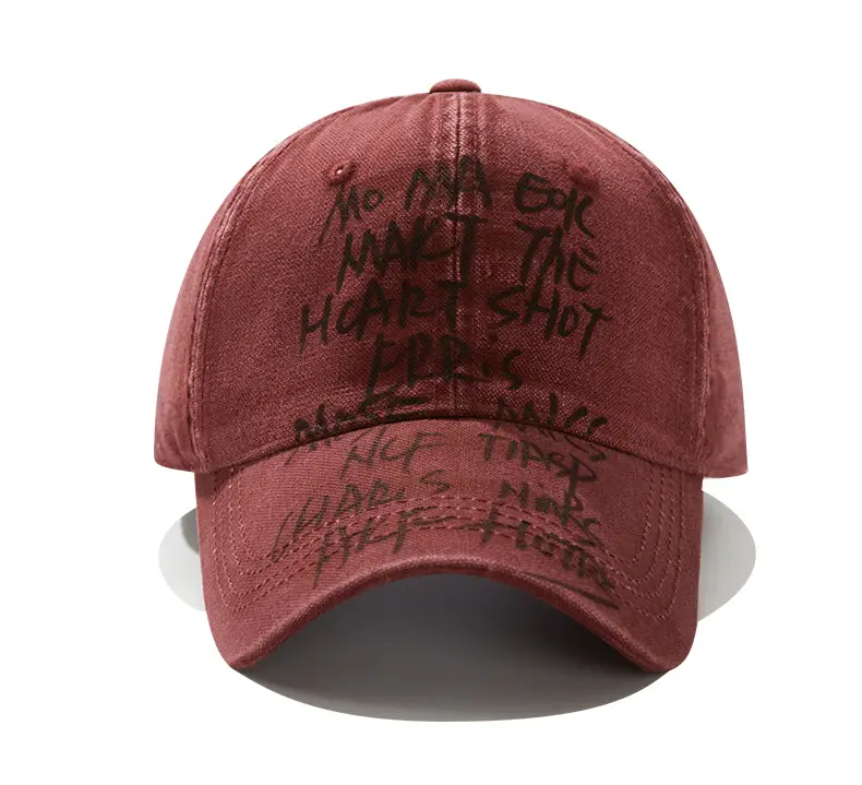 Hand-Painted Letter Baseball Cap Black Niche Soft Top Duckbill Hat - Image 6