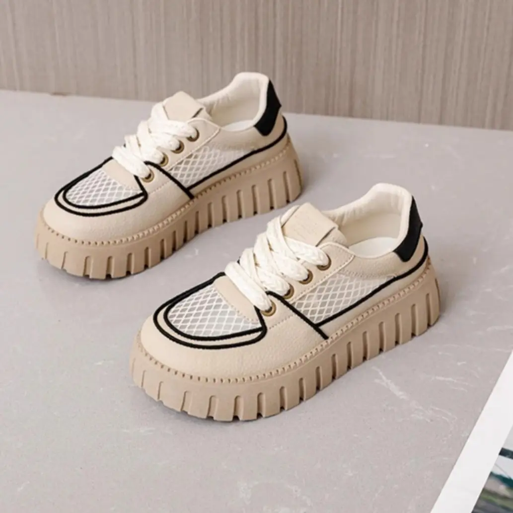 Women Mesh Platform Casual Sneakers White Black 2025