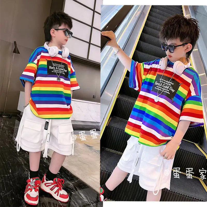 Kids Rainbow Letter T-Shirt Pure Cotton Summer Wear - Image 4