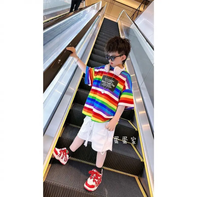 Kids Rainbow Letter T-Shirt Pure Cotton Summer Wear - Image 5