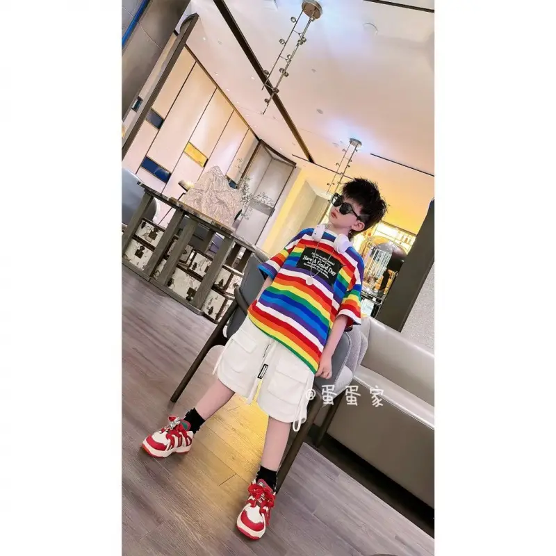 Kids Rainbow Letter T-Shirt Pure Cotton Summer Wear - Image 6