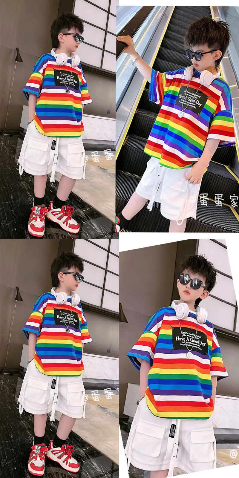 Kids Rainbow Letter T-Shirt Pure Cotton Summer Wear — feature 2
