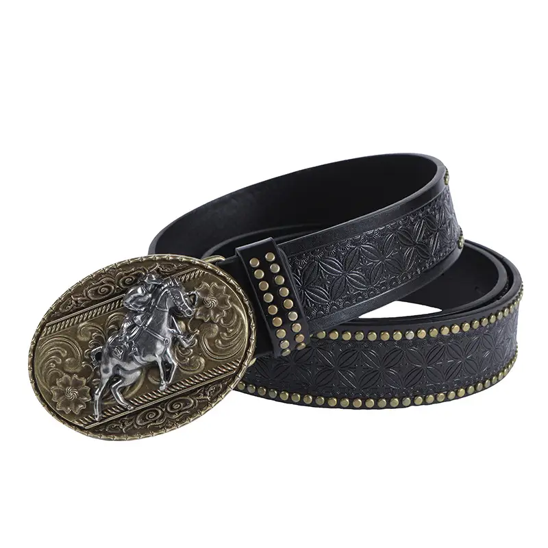 Retro Western Cowboy Belt with Rivet Buckle - Image 5