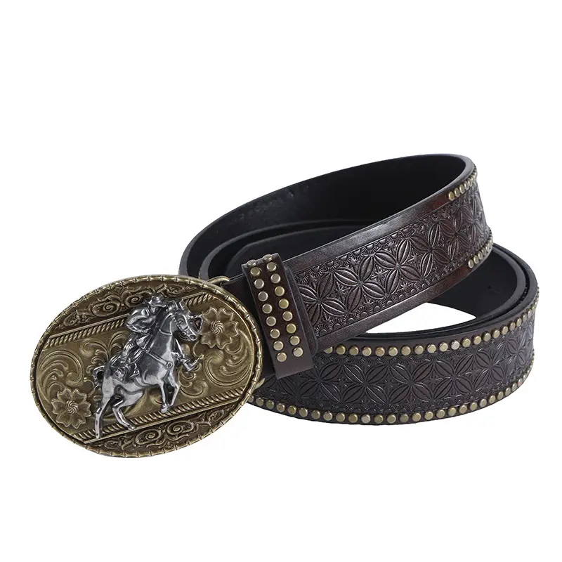 Retro Western Cowboy Belt with Rivet Buckle - Image 6