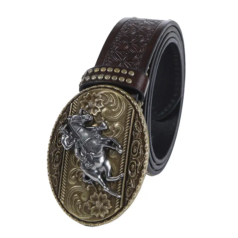 Retro Western Cowboy Belt with Rivet Buckle — feature 10