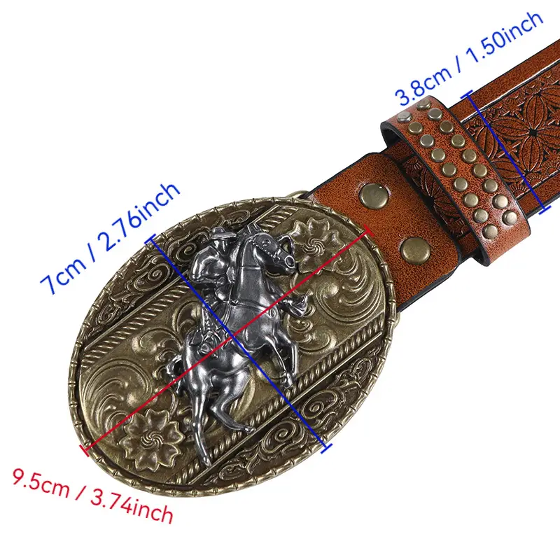 Retro Western Cowboy Belt with Rivet Buckle — feature 12