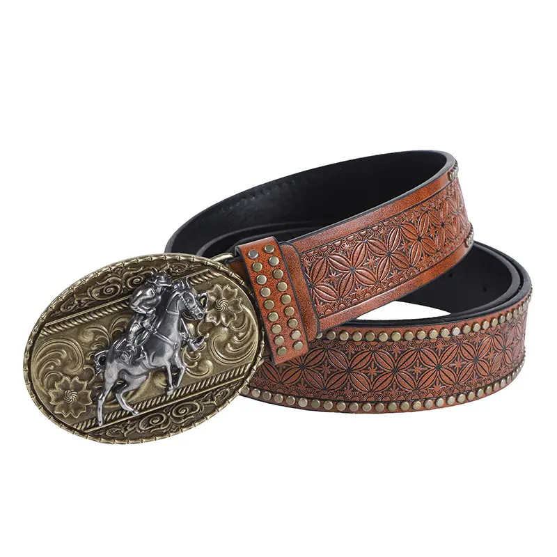 Retro Western Cowboy Belt with Rivet Buckle — feature 16