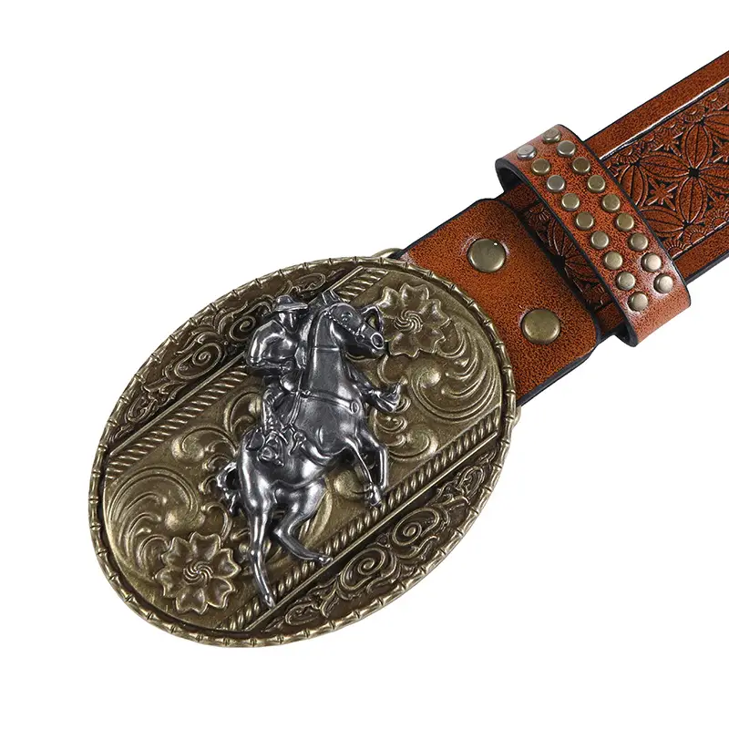 Retro Western Cowboy Belt with Rivet Buckle — feature 18