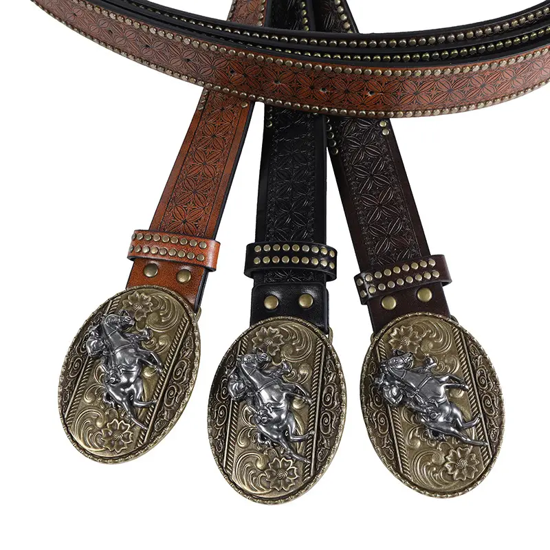 Retro Western Cowboy Belt with Rivet Buckle — feature 8