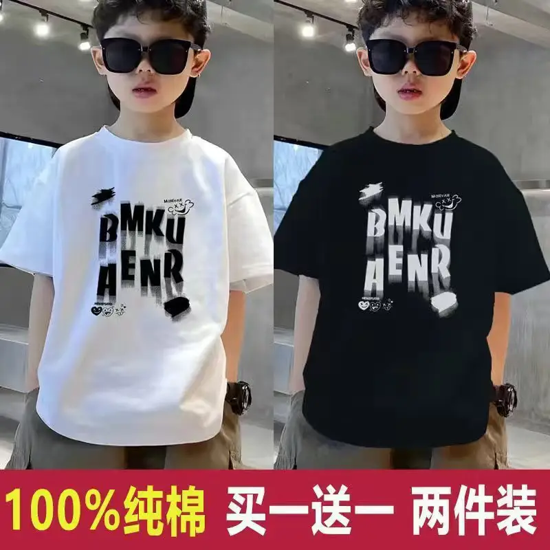 Boys Pure Cotton T-Shirt Black Short Sleeve Summer - Image 14
