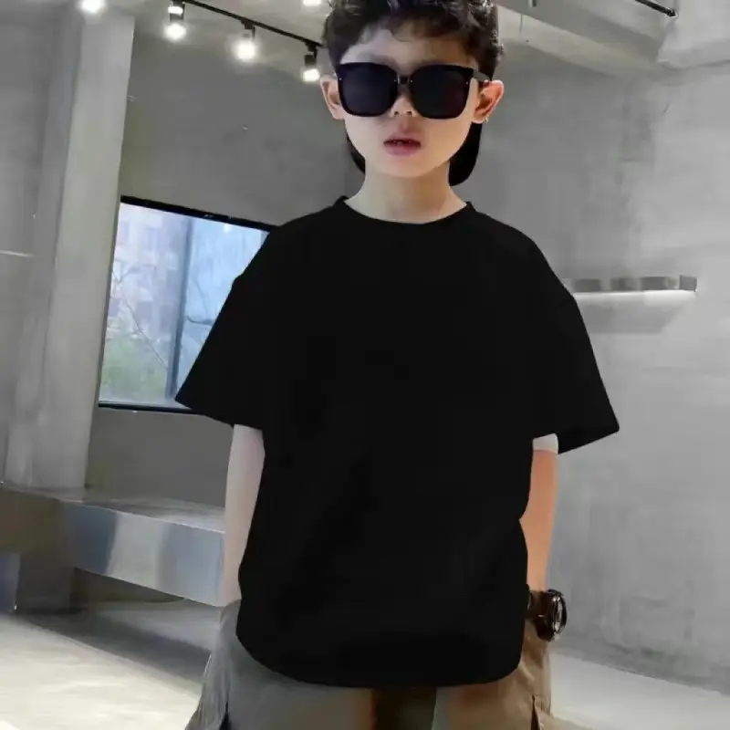 Boys Pure Cotton T-Shirt Black Short Sleeve Summer - Image 12