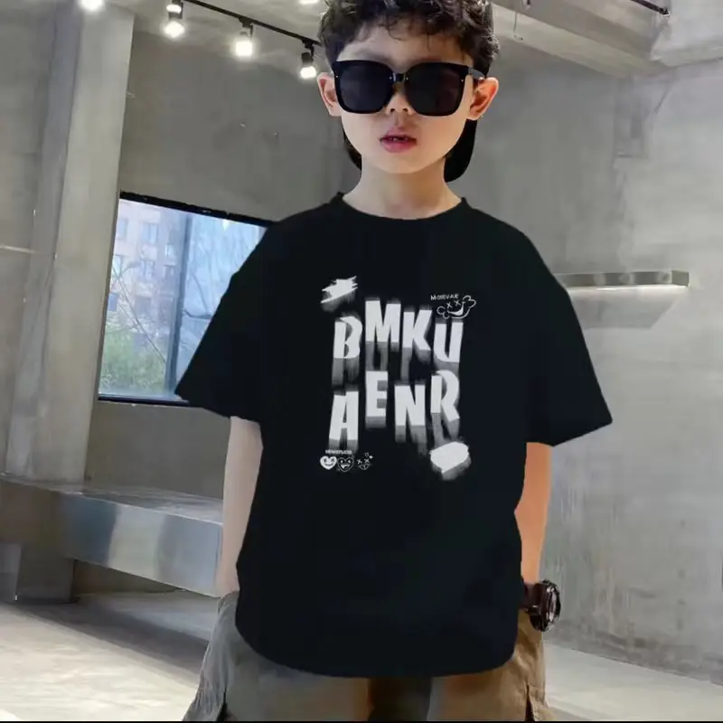 Boys Pure Cotton T-Shirt Black Short Sleeve Summer - Image 2