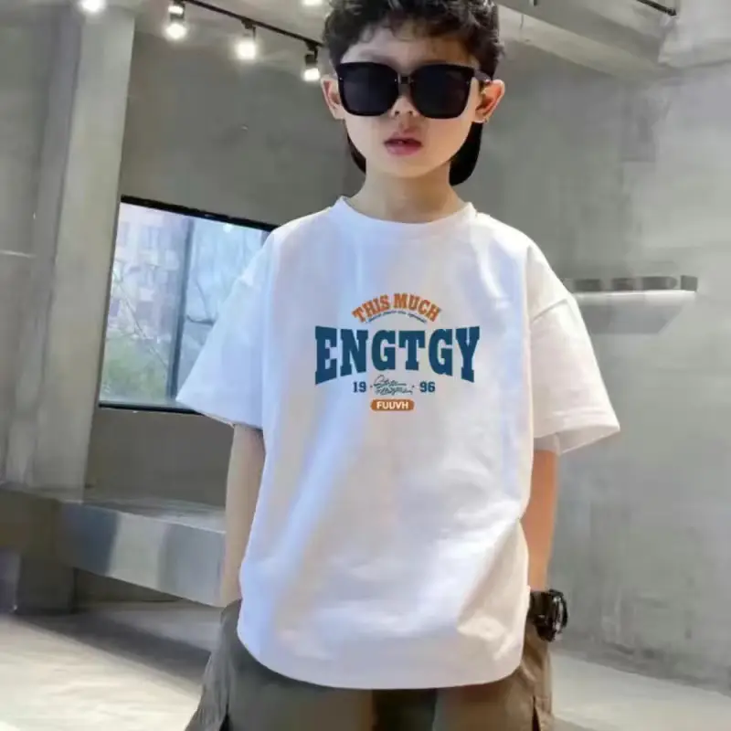 Boys Pure Cotton T-Shirt Black Short Sleeve Summer - Image 3