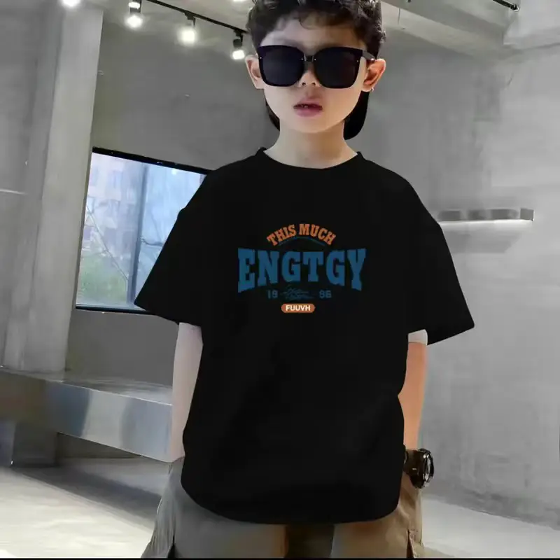 Boys Pure Cotton T-Shirt Black Short Sleeve Summer - Image 4
