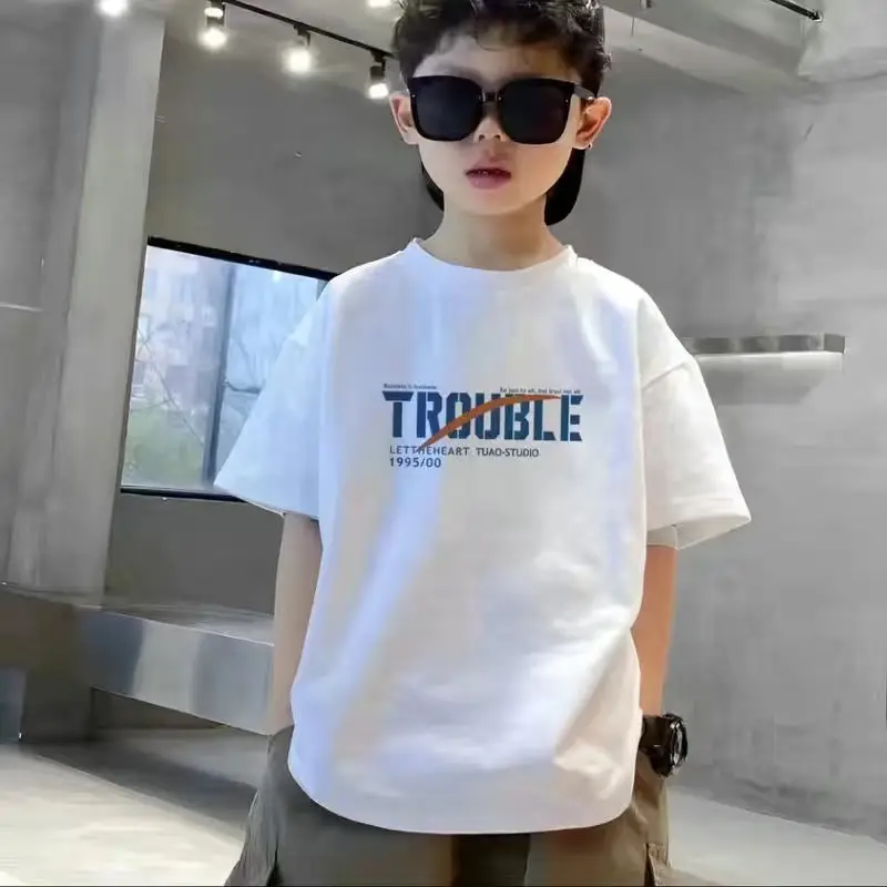 Boys Pure Cotton T-Shirt Black Short Sleeve Summer - Image 5