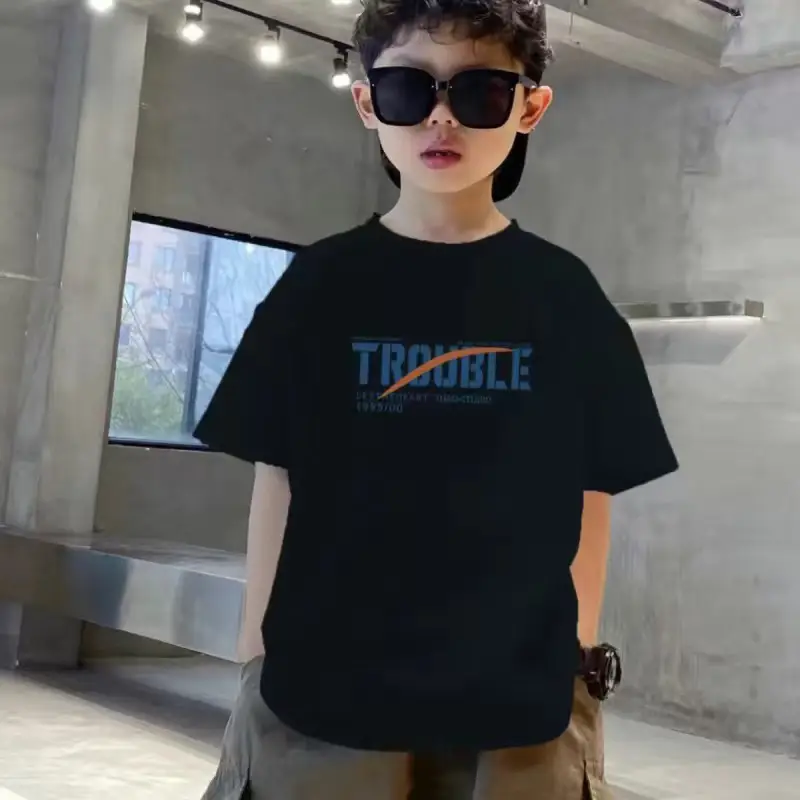 Boys Pure Cotton T-Shirt Black Short Sleeve Summer - Image 6