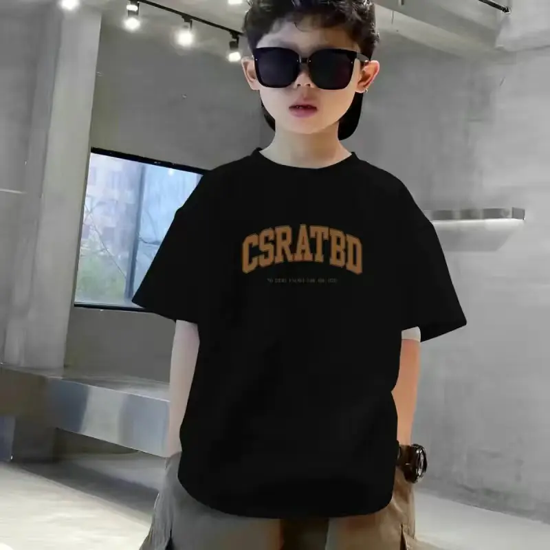 Boys Pure Cotton T-Shirt Black Short Sleeve Summer - Image 8