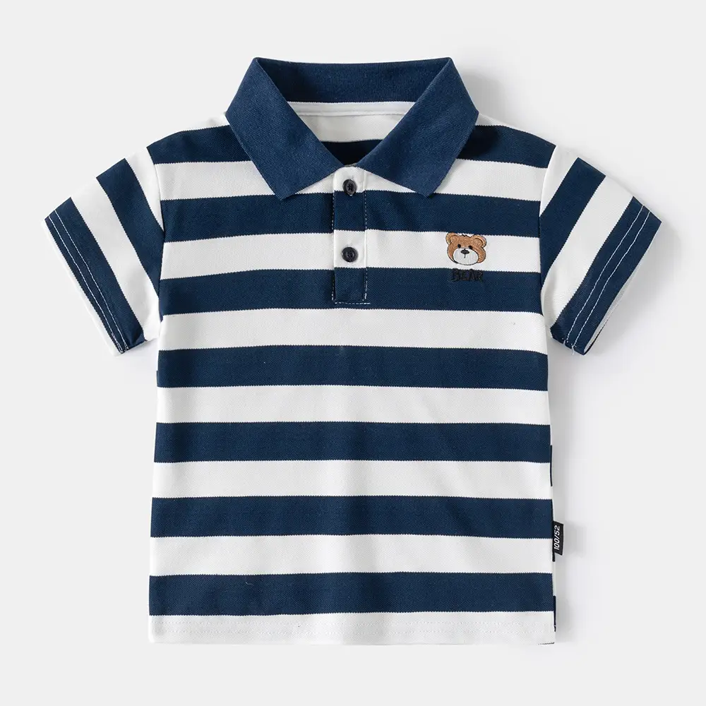 Boys Striped Polo T-Shirt Navy White 2025 - Image 4