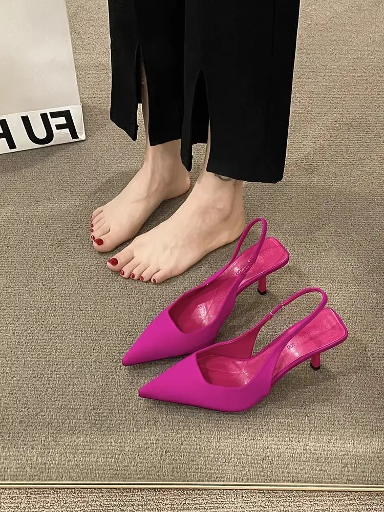 French Style Peep Toe Stiletto Heels Pink - Image 5
