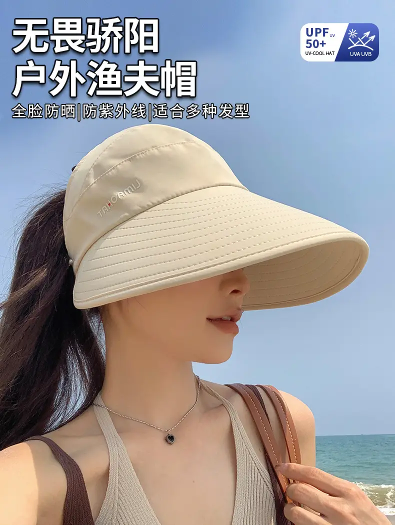 Women Ice Silk Open Top Sun Hat Large Circumference — feature 1