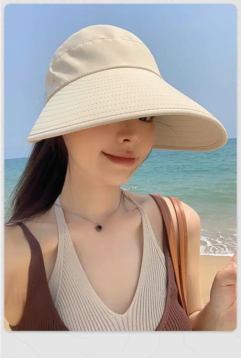 Women Ice Silk Open Top Sun Hat Large Circumference — feature 14