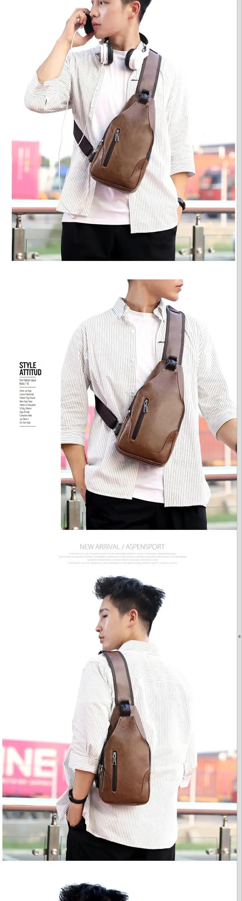 Men's Trendy Leather Crossbody Bag with Phone Charger — feature 4