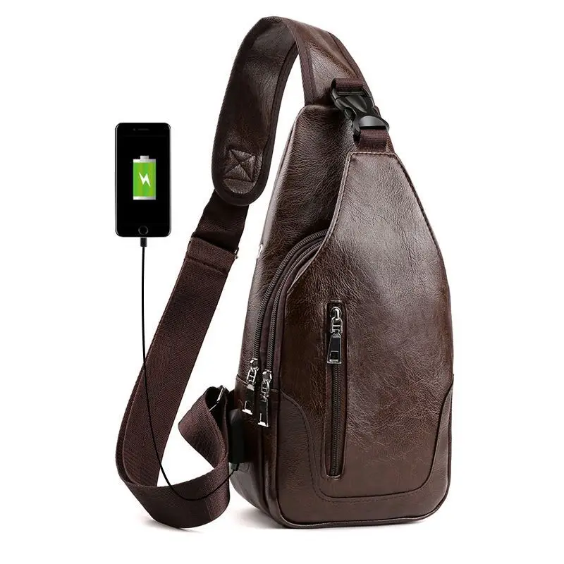 Men's Trendy Leather Crossbody Bag with Phone Charger
