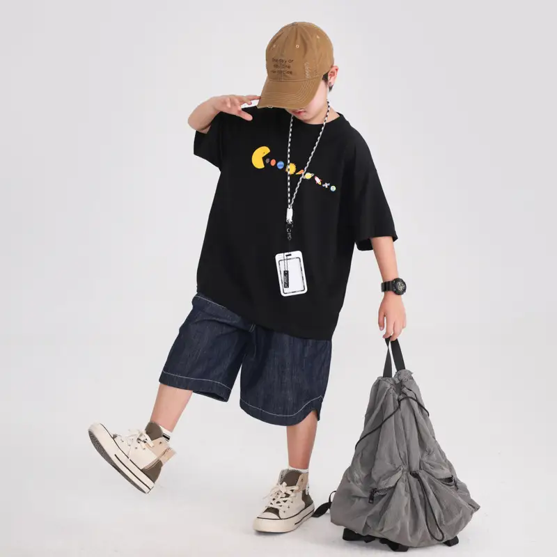 Boys Black Graphic T-Shirt 2026 Kids Shorts Set - Image 4