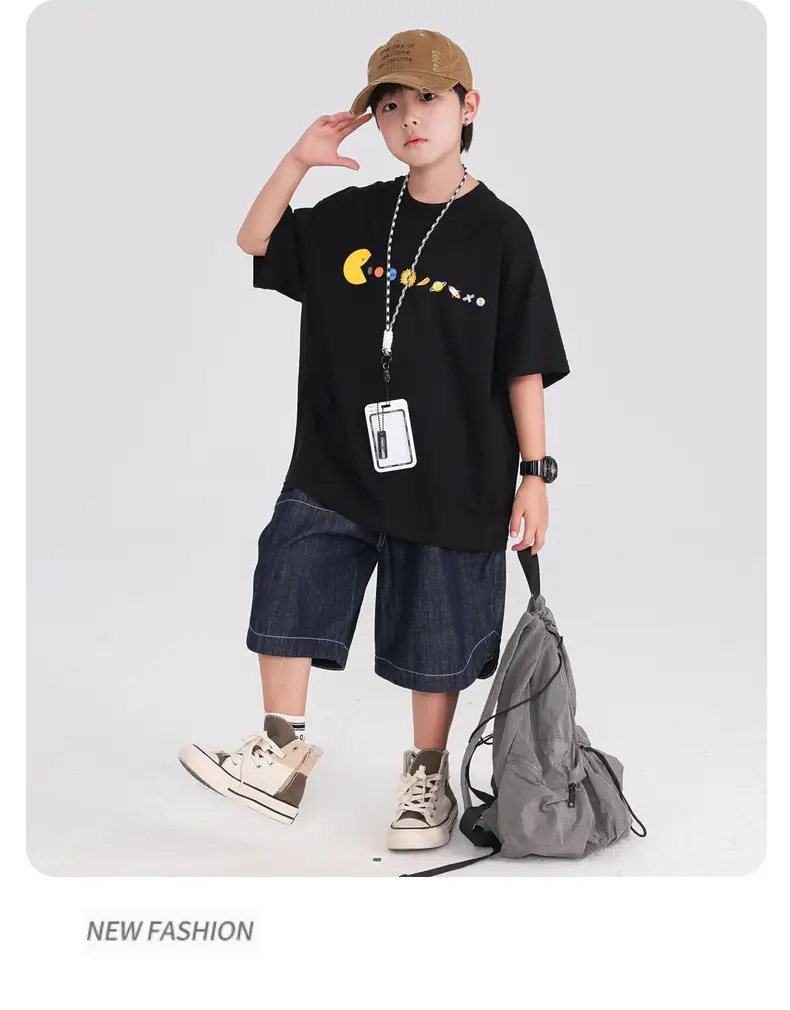 Boys Black Graphic T-Shirt 2026 Kids Shorts Set — feature 21