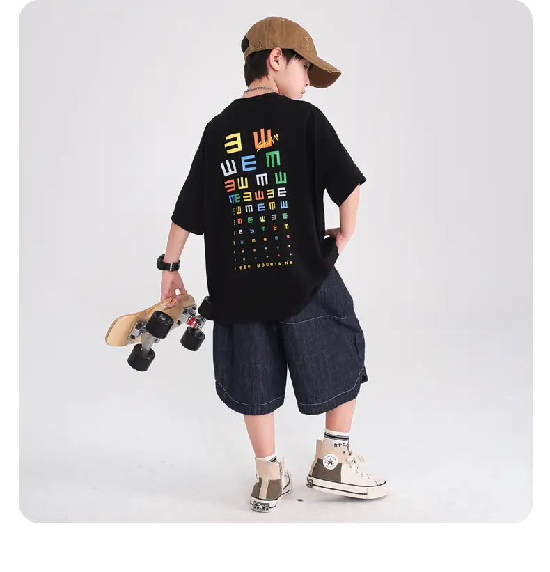 Boys Black Graphic T-Shirt 2026 Kids Shorts Set — feature 23
